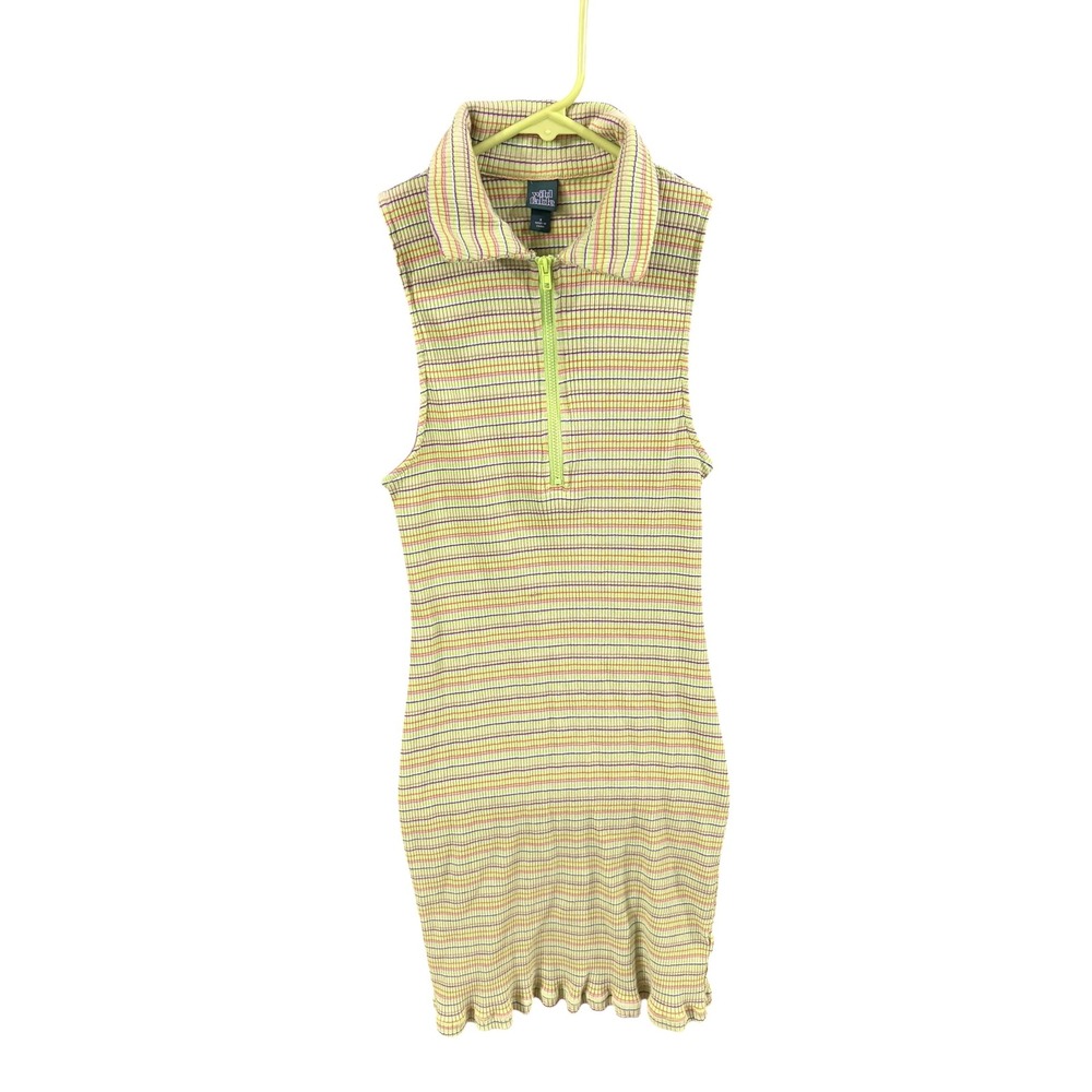 Wild Fable Womens Lime Green Striped Ribbed Quarter Zip Mini Dress Small NWT